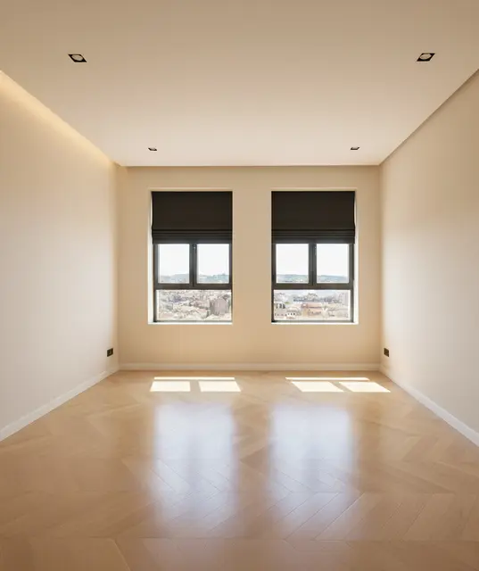 Quarto com janela dupla e pavimento de madeira